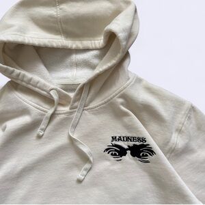 Madness Rare Hoodie Cream Black Crazy Eyes Embroidery Logo Kangaroo Pocket M